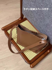 【在庫処分セール】ラタン収納付きツゲ材スタンドミラー