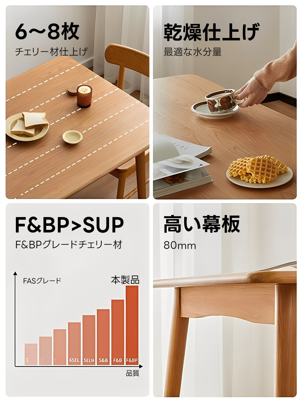 Woody Prime Cherry 天然木ダイニングテーブル【高級天然チェリー材】