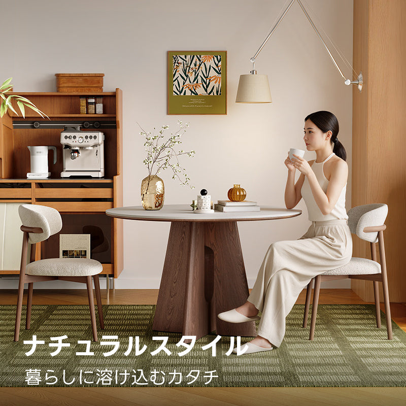 セラミックナチュラル円卓テーブル｜高機能天板と厚く強いクロス脚デザイン