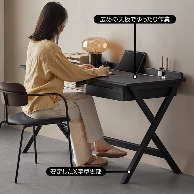 【OUTLET品】Woody Auraモダンブラックワークデスク｜書斎・作業部屋・リビングに馴染む収納付き木製デスク【高級天然ホワイトアッシュ材】