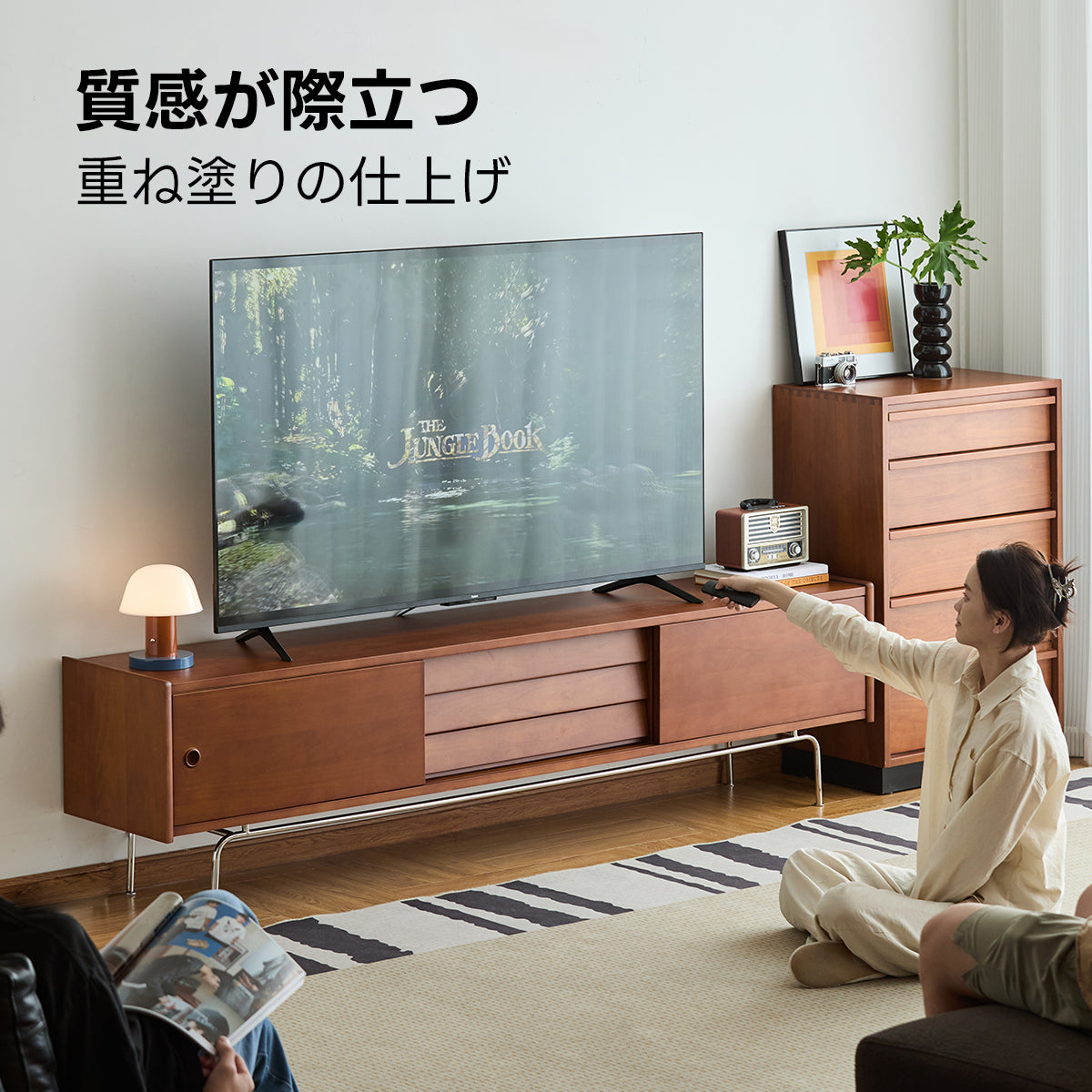 【売れ筋】Woody Prime Box 北欧レトロテレビボード【高級天然ツゲ材】