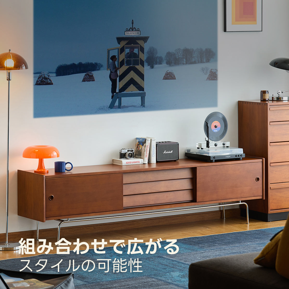 【売れ筋】Woody Prime Box 北欧レトロテレビボード【高級天然ツゲ材】
