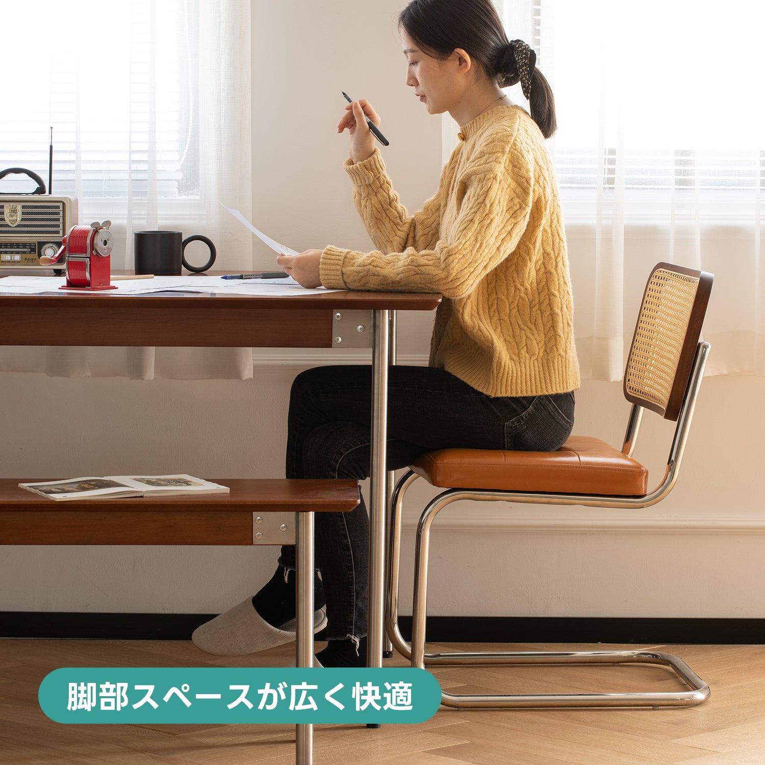Woody Prime Box ステンレス脚木製ダイニングテーブル【高級天然ツゲ材】