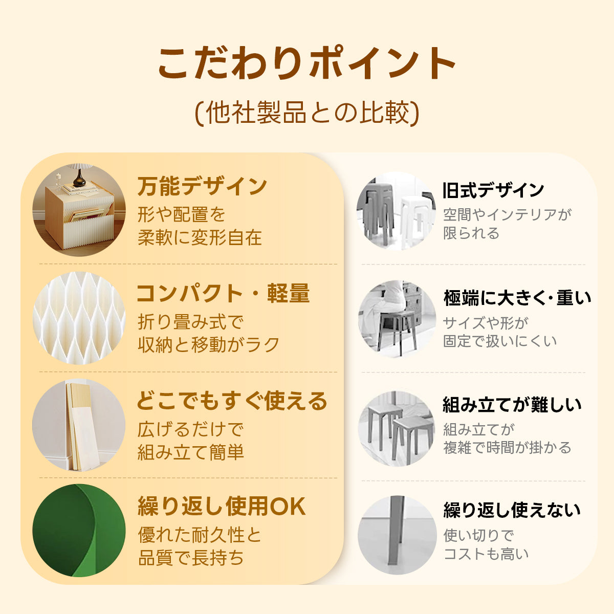 Kraft Paper アコーディオン型ナイトテーブル｜コンパクトな多用途設計ですぐに使える折り畳み式