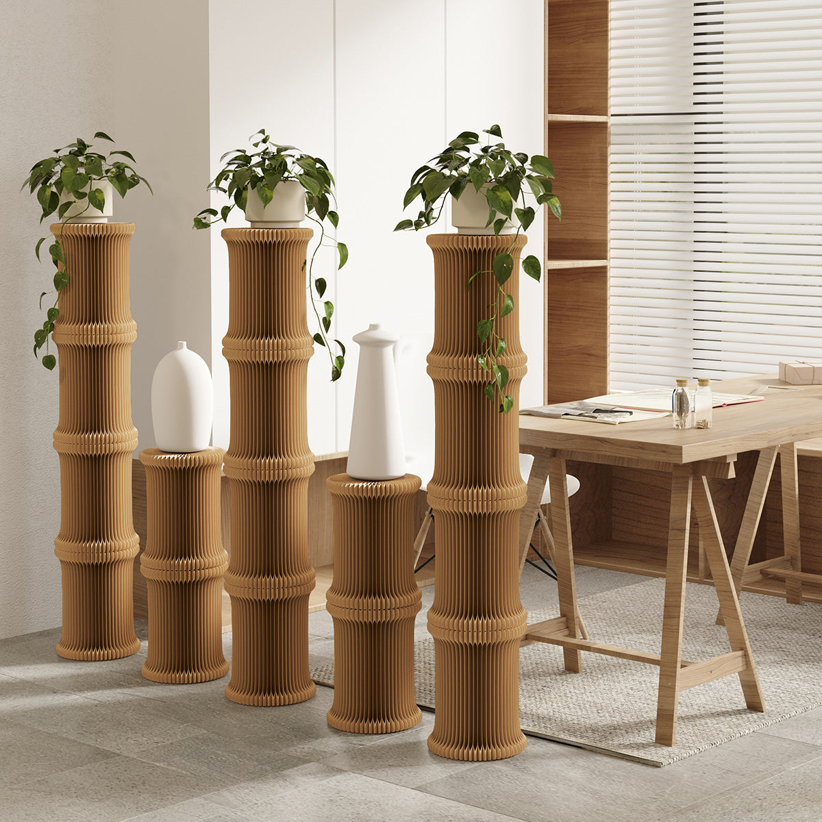Kraft Paper バンブーサイドテーブル｜ディスプレイやテーブルなど多用途に重ねて使える竹デザイン