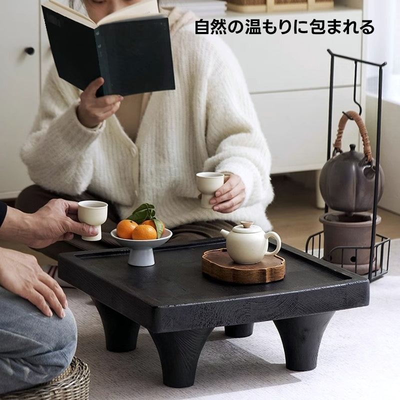 【在庫処分セール】和モダン天然木ローテーブル