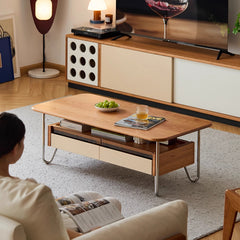 Woody Prime Cherry ガラス収納ローテーブル【高級天然チェリー材】