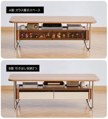 Woody Prime Cherry ガラス収納ローテーブル【高級天然チェリー材】