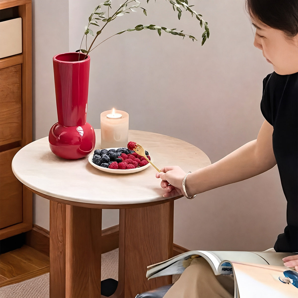 Woody Prime Cherry セラミックコーヒーテーブル｜強く美しい長持ち素材が生み出すナチュラルデザイン【高級天然チェリー材】