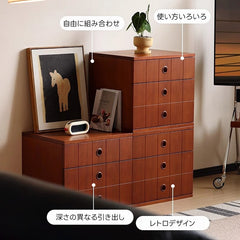 Woody Prime Vintage Box クラシックデザイン多段収納キャビネット【高級天然ツゲ材】