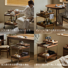 Woody Prime Walnut キャスター付きサイドテーブル【高級天然ブラックウォールナット材】
