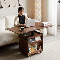 【OUTLET品】Woody Prime Walnut ナチュラルサイドワゴン｜高さを変えて使える、伸長式天板付き収納サイドテーブル【高級天然ブラックウォールナット材】