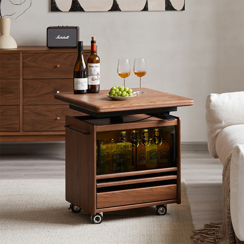 【OUTLET品】Woody Prime Walnut ナチュラルサイドワゴン｜高さを変えて使える、伸長式天板付き収納サイドテーブル【高級天然ブラックウォールナット材】