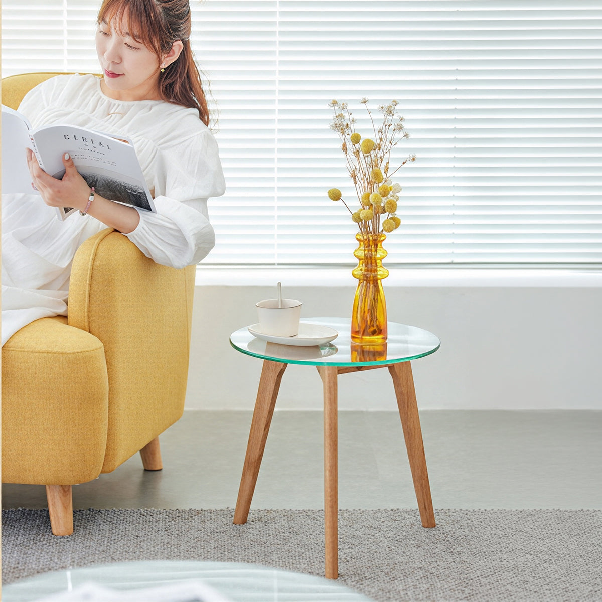ナチュラルミニサイドテーブル｜強化ガラス×木材の美しく丈夫なつくり